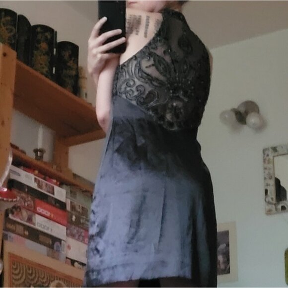 Sue wong Nocturne embroidered sheer top black dress - Size 6 - Picture 2 of 8